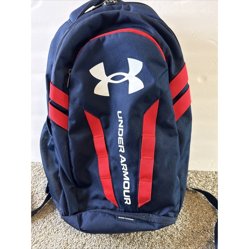 Under Armour Hustle Backpack Navy Blue w/ Red Stripes